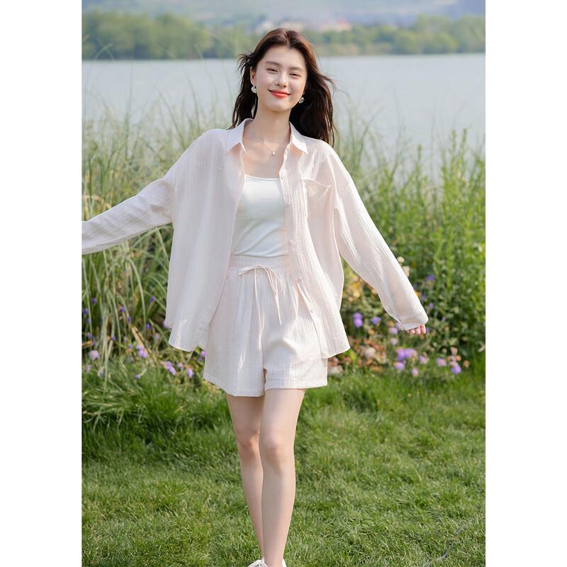 Mocana Women s Summer Long-Sleeve Shirt & Shorts Set S
