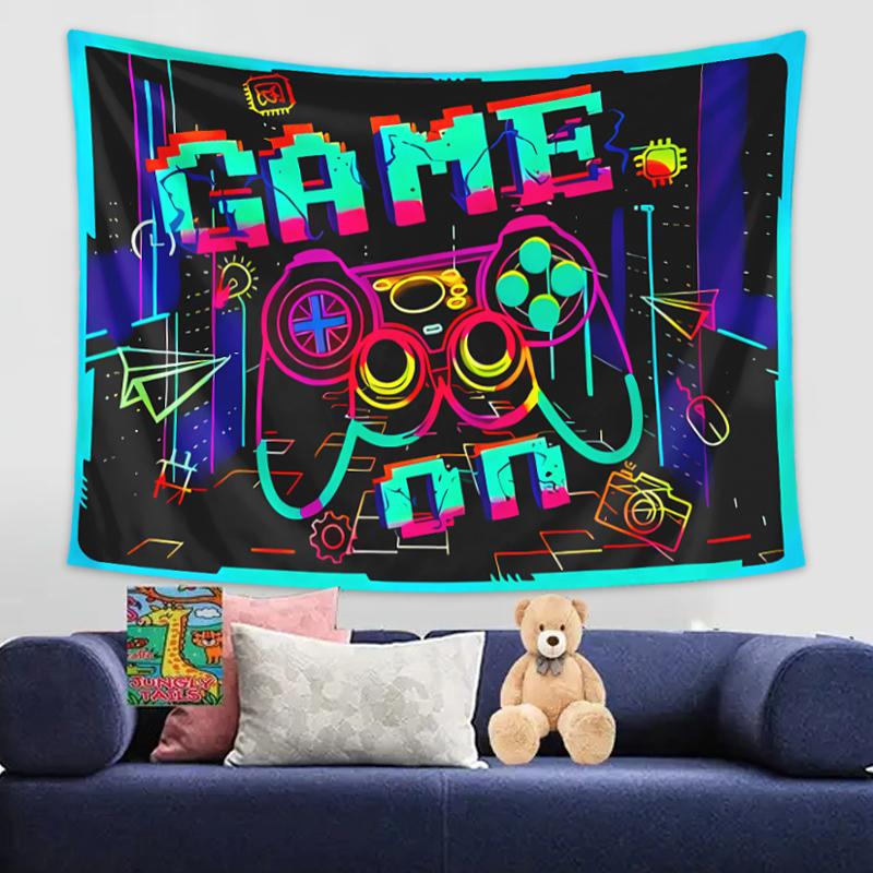1pc Game Party Fluorescent Tapestry, Ultraviolet Black Light Tapestry, Room Dormitory Home Decoration Wall Hanging