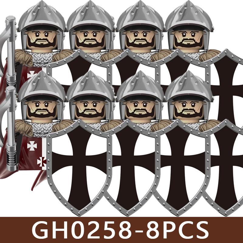 Medieval Roman Soldier Figures Building Blocks MIlitary Castle Warrior Hospital Templar Knight Flag Cloak Accessories Bricks Toy