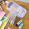 Large Grid Mesh Pencil Case 2 Compartment Pen Bag Clear Handheld Multifunction Pencil Pouch Transparent Makeup Bag for Children