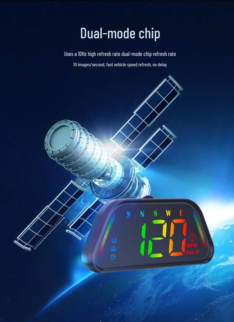 Universal Car HUD Head-Up Display with BeiDou GPS, Altitude, Date, and Colorful Speedometer