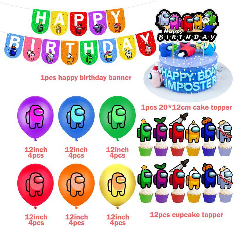 Cake Balloon Game Cupcake Topper Banner Birthday Party Supplies Decor