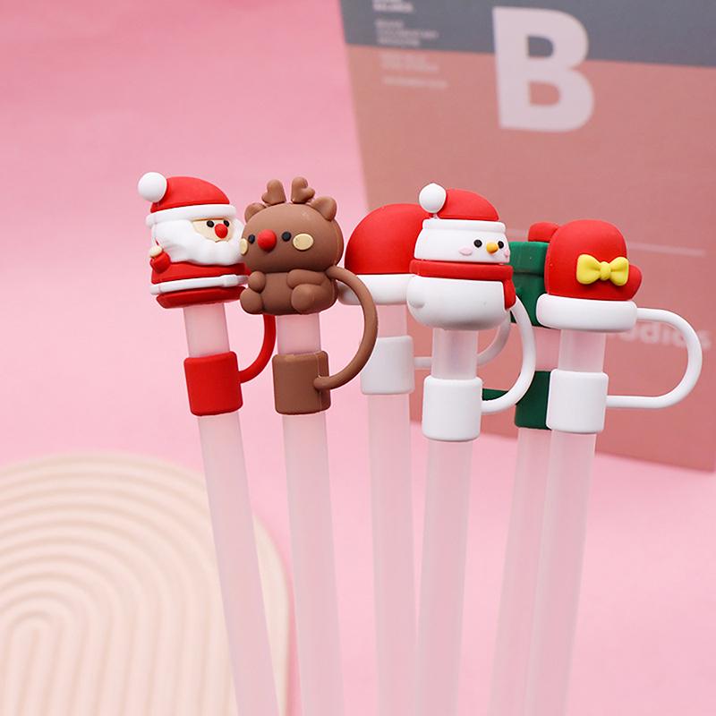 Christmas New Year Theme Cute Straw Dust Cap Dust Plug Detachable Doll Cute Straw Dust Cover Glass Stainless Steel Straw Cover
