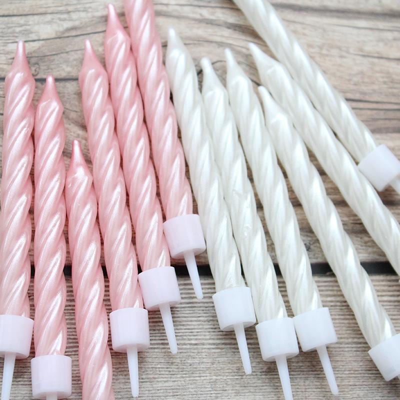 Large 6-pack Thread Candle Pearlescent White Pink Sucking Spiral Romantic Party Birthday Candle
