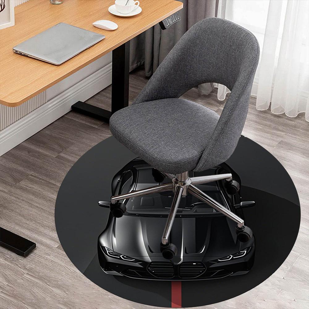 1PC Luxury black car Design Round Chair mat Area Rug - Non-Slip, Floor Mat for Office, Bedroom, home decor Christmas Gift c0528012