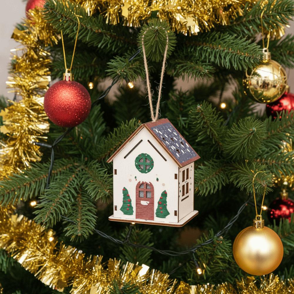 Colorful Christmas LED Light Wooden House Cute Luminous Cabin Wooden Luminous Huts Kids Gifts