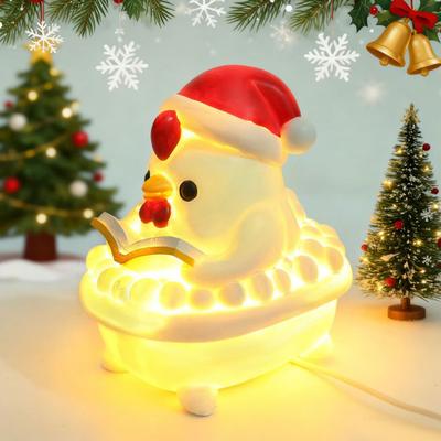 Christmas Night Light Handmade Resin Sculpture Soft Glow Lamp Cute Santa Claus Snowman Ghost Reading A Book Bubble Bath Light Desktop Decor Gift
