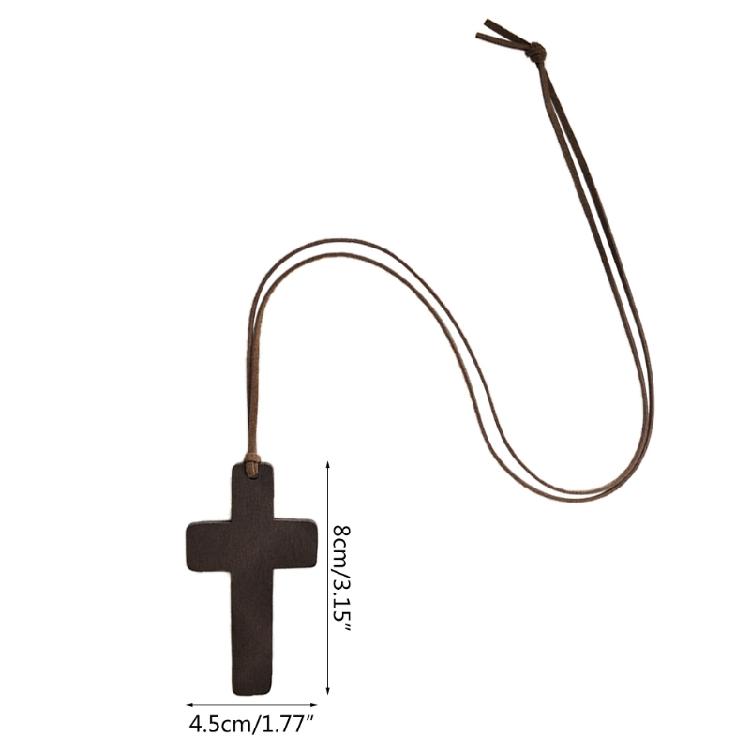 Vintage Wooden for Cross Pendant Brown/Black Rope Necklace Adjustable for Men Wo