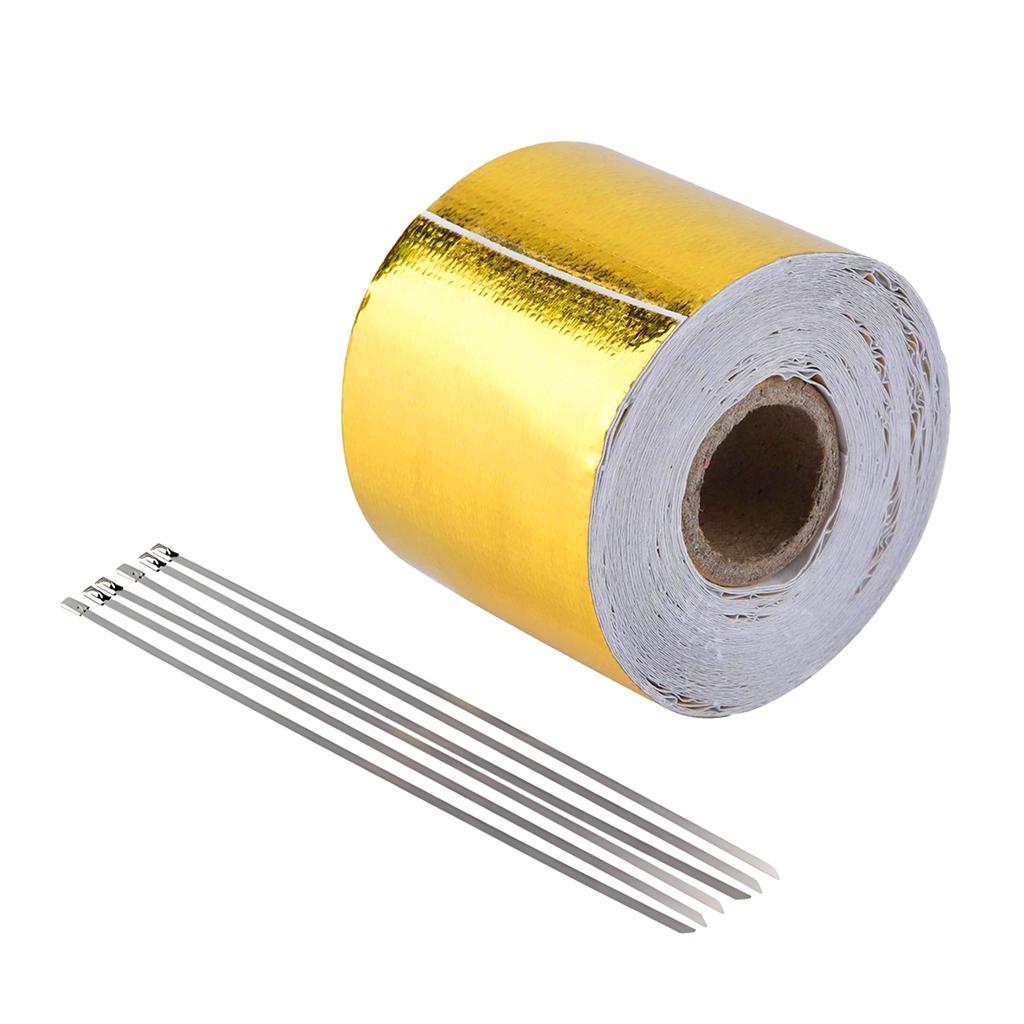 Car Exhaust Pipe Gold Thermal Exhaust Tape Heat-Resistant Golden Aluminum Foil Tape Turbo Heat Exhaust Thermal Wrap Tape