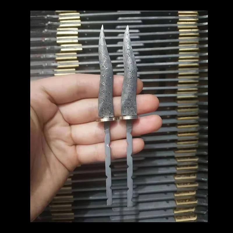 1PCS Halffabrikaten Rozet Damascus Staal Pu 'er Thee Mes Billets DIY Vaste Mes Naalden Benodigdheden Bot Mes