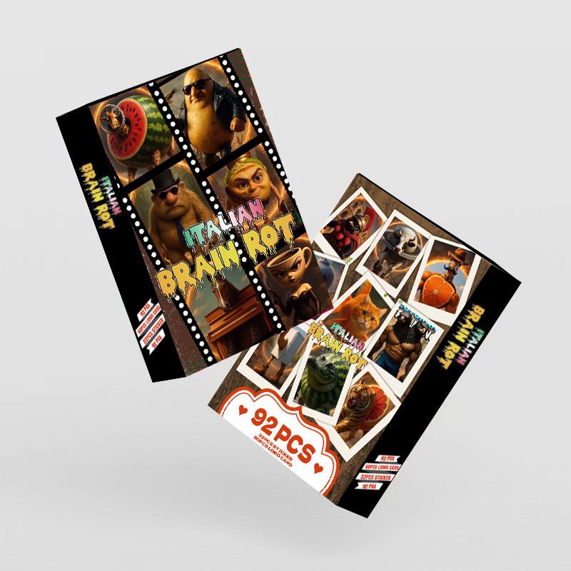 92PCS Italian Brainrot Cards with Stickers Tung Tung Tung Sahur Tralalero Tralala Collectible Cards Classic Toys Birthday Gifts