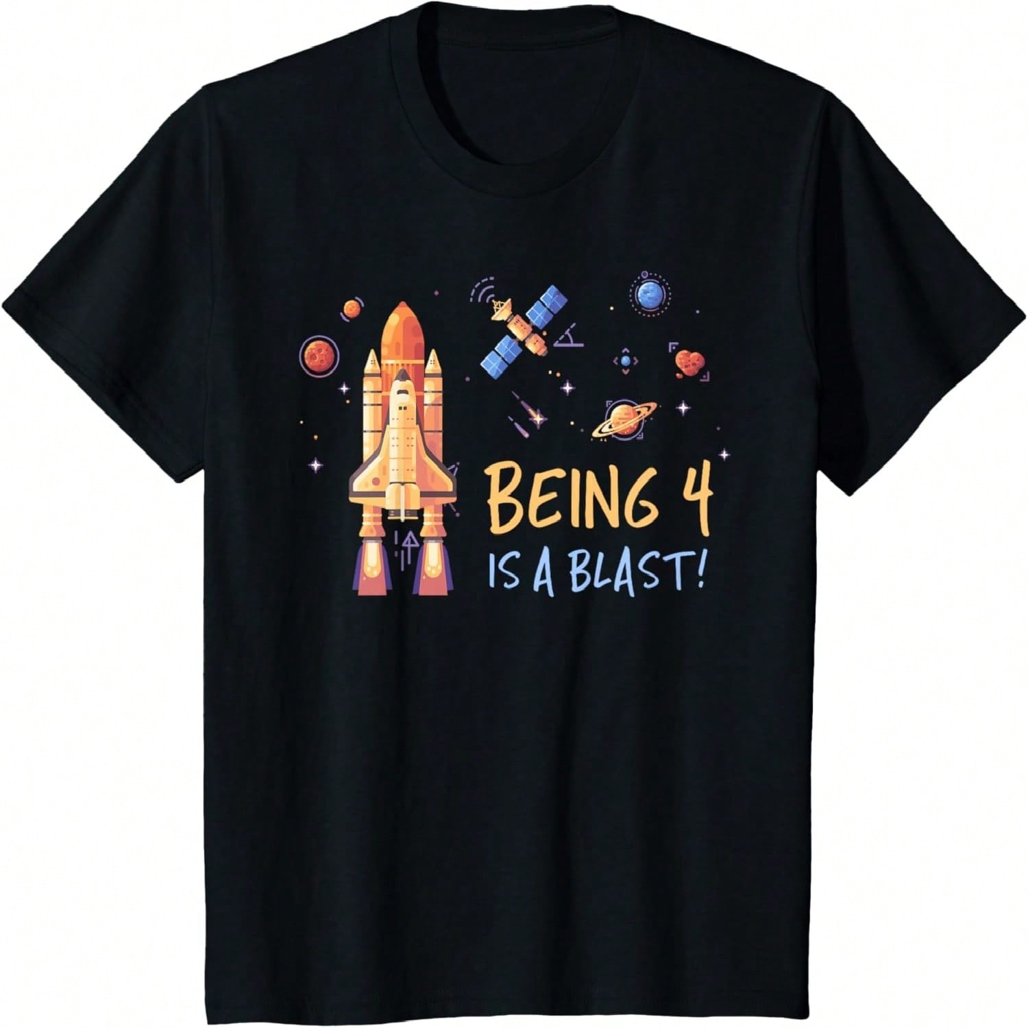 Kids Space 4 Year Old 4th Birthday Four Rocket Ship Party T-Shirt S разноцветный