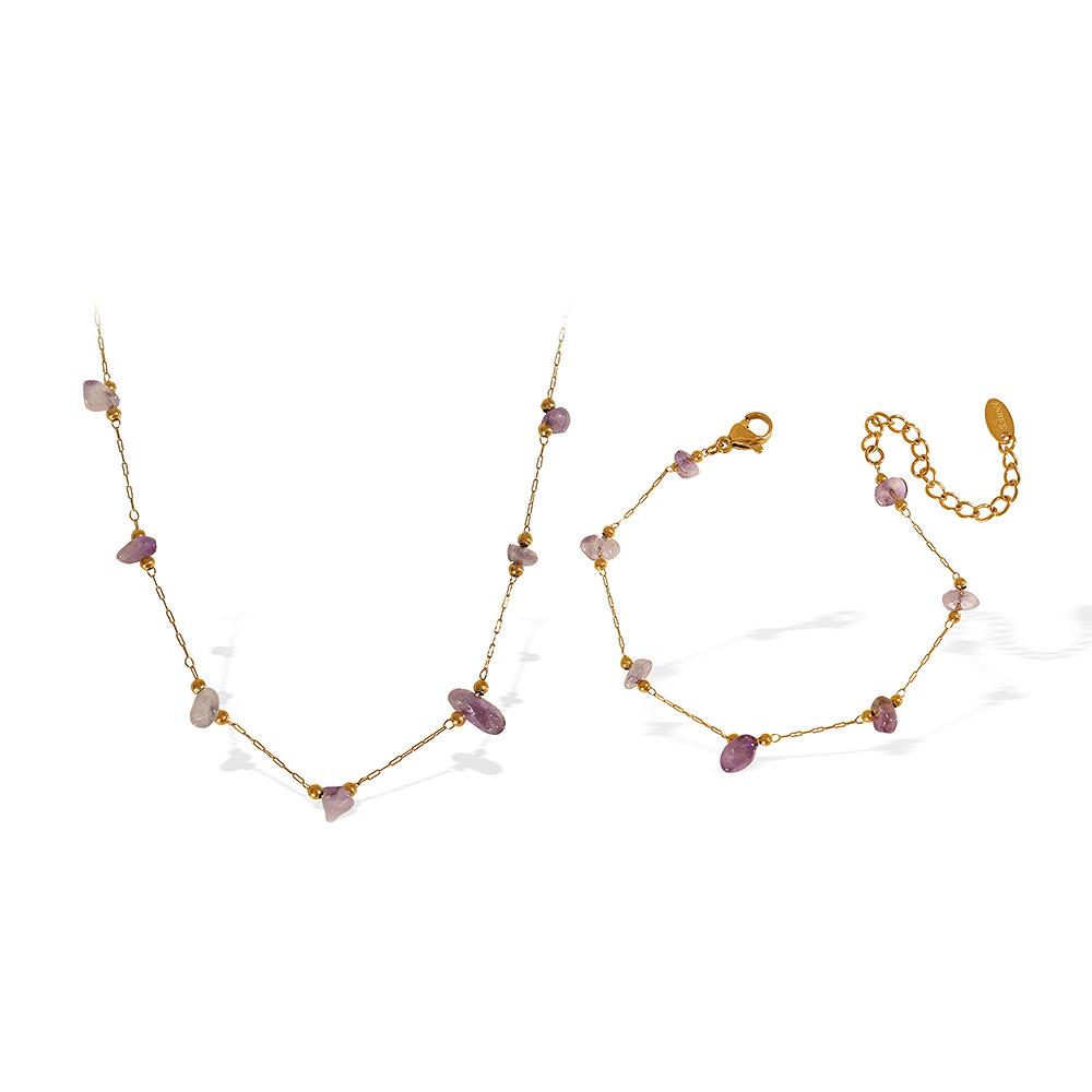 Colorful gravel boho style necklace bracelet irregular jewelry set for women