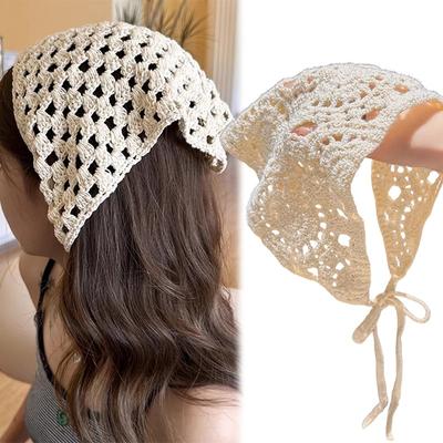 2026 Knitted Hollow Out Triangle Hair Scarf Headband Women Girls Knitted Flower Headbands Summer Travel Literary Photo Headwear