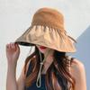 Meier Vinyl Bowknot Sun Hat - Women's Hollow-out Straw Hat - Uv Protection Wide Brim Bucket Hat