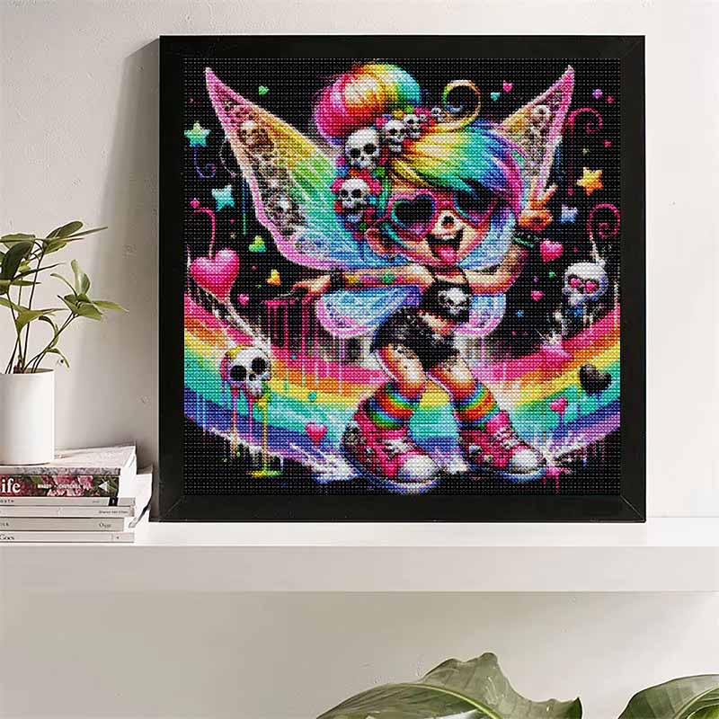 5D Diamond Painting Kit Colorful Rainbow Fairy with Hearts Pattern DIY Rhinestone Art Canvas Relaxing Home Wall Decoration