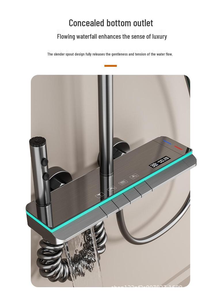 Gun Gray Thermostatic Shower Head Set with Digital Display & Ambient Light