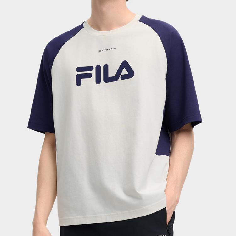 Fila Fashionable Versatile Knitted Short Sleeve T-Shirt Men Tops Cloud-Mushroom-White F11M519101FWT
