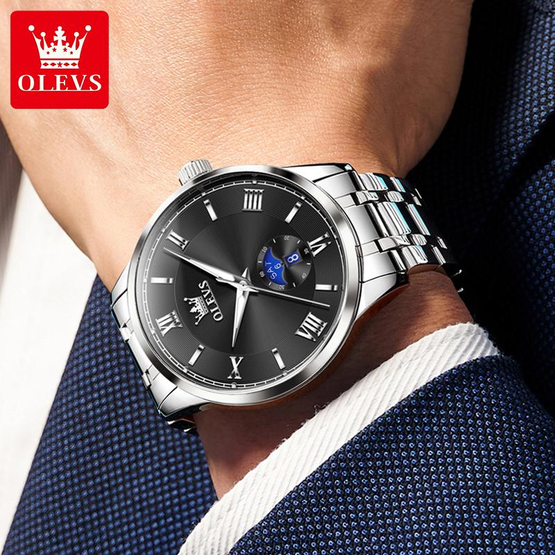 OLEVS Mode Business Herren Armbanduhr Leuchtend Solides Edelstahlarmband Wasserdichte Quarzuhr