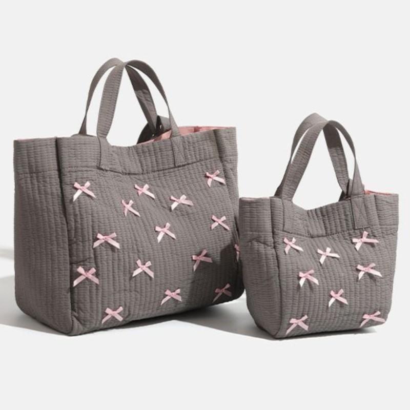 Large Capacity Grey Tote Bag Women Harajuku Bow Chic Canvas Handbag Messenger Bag Ladies Casual Crossbody Bags Aesthetic