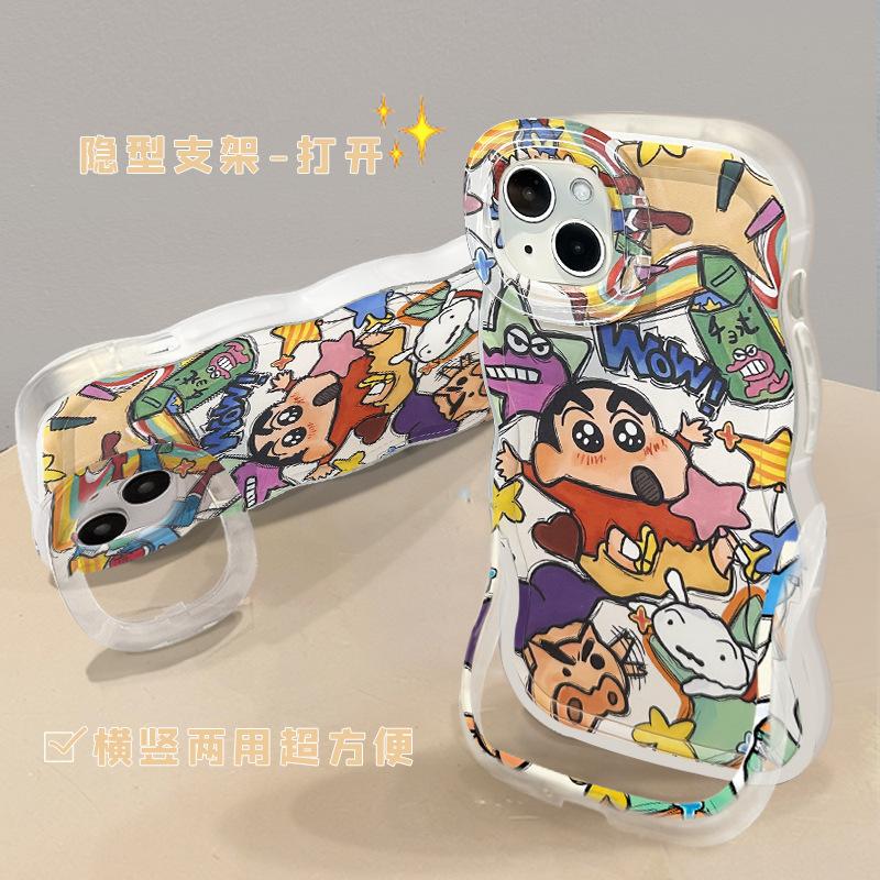 Graffiti Crayon Small New Application Apple 15promax Mobile Phone Case 14 Cute Cartoon 13 Double Bracket 16 Silicone 11