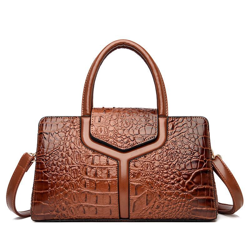 Crocodile Pattern Women s Shoulder Tote - European & American Retro Fashion with Zipper, Large Capacity