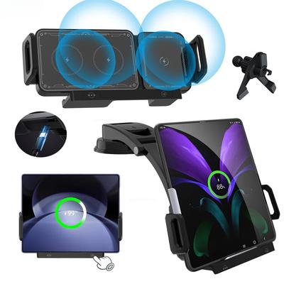 Car Wireless Charger with Dual Coil Phone Holder Car Induction Charger Auto Clamp Fast Charging for Samsung Galaxy Z Fold Flip