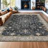 Bereichsteppich Waschbarer Teppich Grau Vintage Traditionell Bodenbelag Faltbar Dünn Retro Akzent Innen Distressed Teppich Blumendruck Matte Schlafzimmer Wohnzimmer