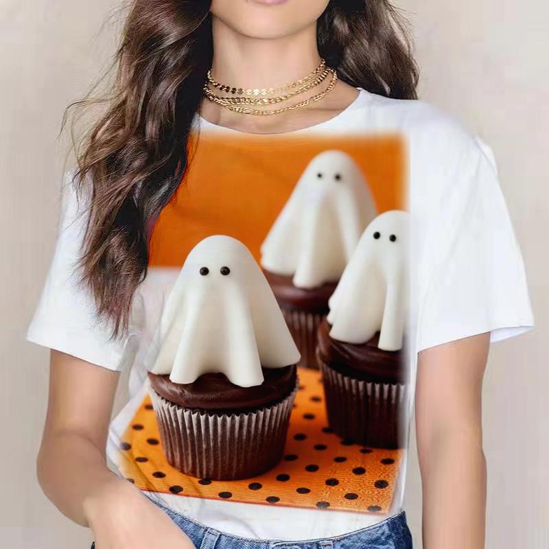2021 Glad Halloween Dam T-shirt Mode Trendiga Kläder 3d-tryckt Pumpa Miko Polyester Rundhals Bekväm Topp Lös