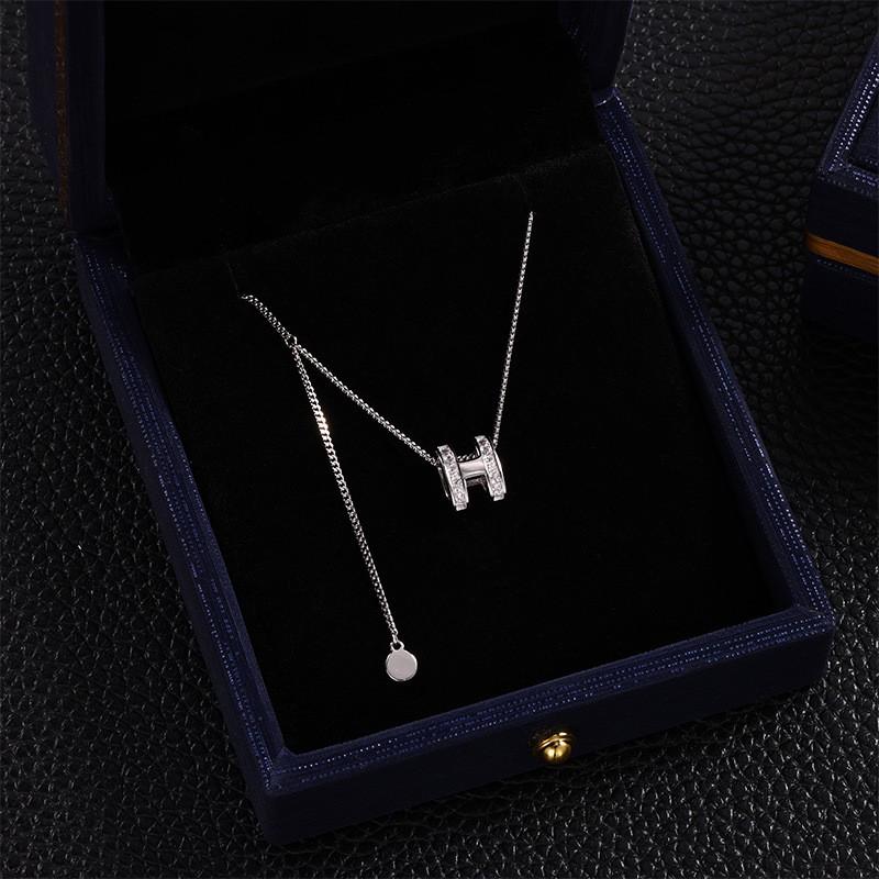 French Style H Letter Necklace Women Minimalist Design Ins Trend Luxury Sweater Chain Zircon