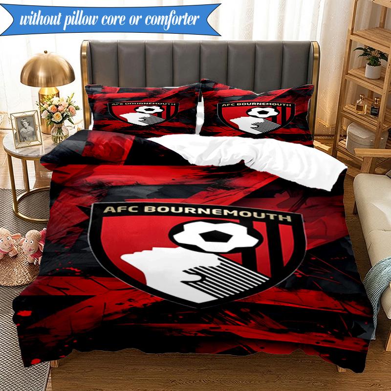 3PCS Afc Crest Bournemouth Printed Soft Bedding Set,Including 1pc Duvet Cover And 2pcs Pillowcases Perfect for Bedroom, Dormitory, Fan gift