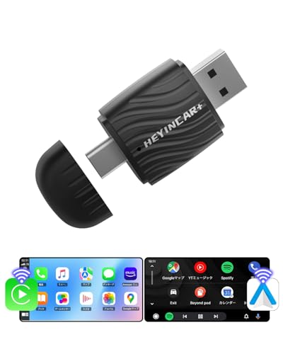 

[Новейший беспроводной адаптер с двухголовочным дизайном] HEYINCAR+ Беспроводной адаптер CarPlay/Android Auto Беспроводной CarPlay и AndroidAuto Без кабеля-адаптера