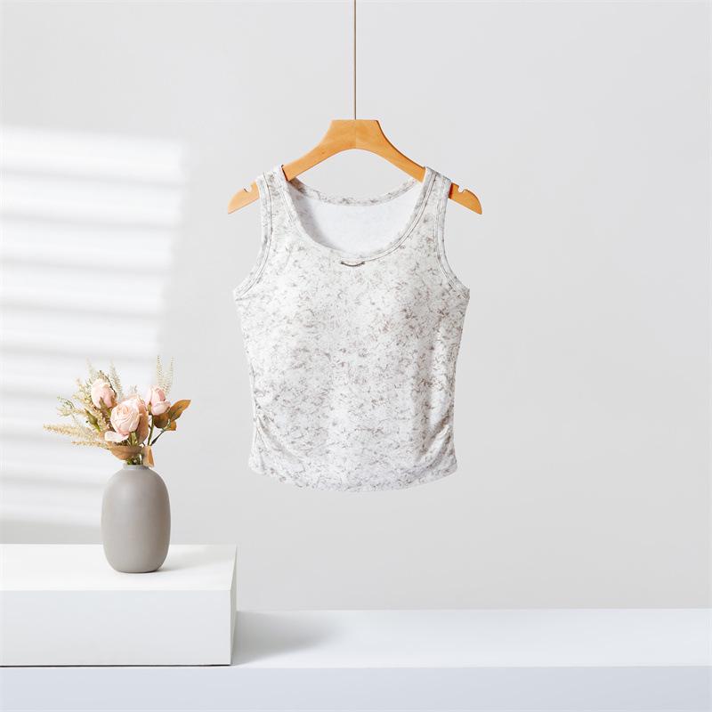 Women's Spring Slim Fit Tie-Dye Knitted Camisole with Chest Pads - Sweet & Spicy Retro Style