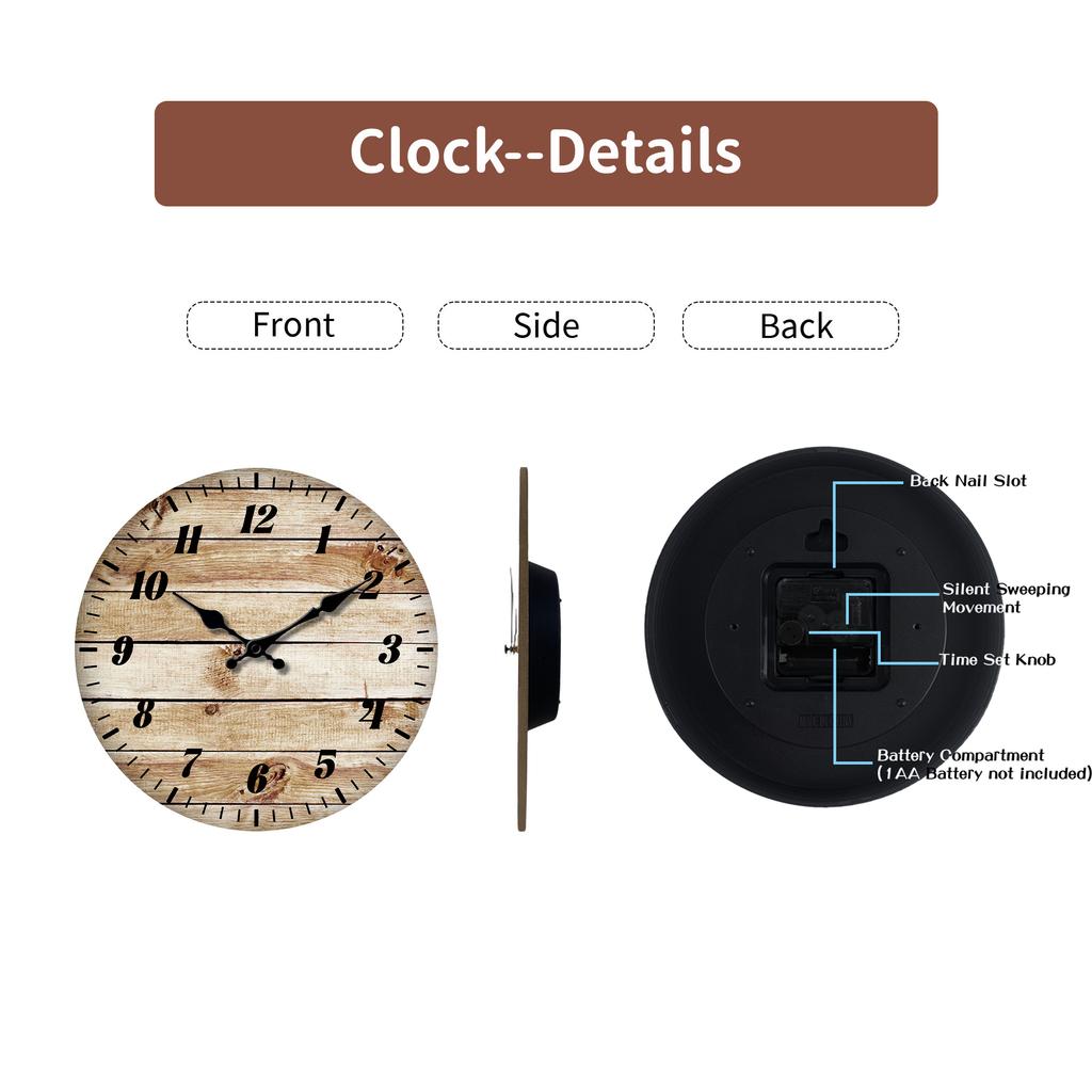 Vintage Wood Plank Wall Clock Silent Wall Watch Rustic Farmhouse Home Decor Creative Gift For Family Housewarming