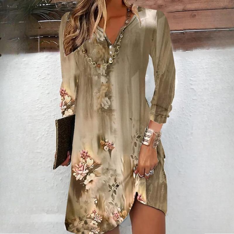 

Женские модные осенне-зимние однотонные повседневные платья с v-образным вырезом и длинным рукавом и высокой талией XXXL дубильная кора