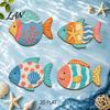 Coastal Wall Art Decor 4PCS Aspen Wood Fish Decor, Colorful Hanging Vintage Distressed Sculptures Art, Beach Theme Decorative Plaques for Bathroom