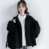2025 Spring Harajuku BF Style Women's Black Cardigan Jacket - Thin, Boyfriend Fit for Spring/Autumn
