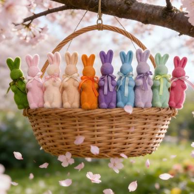 Easter Flocked Bunny Figurine Small Foam Rabbit with Bow Tie Spring Bunny Stake for Outdoor Indoor
