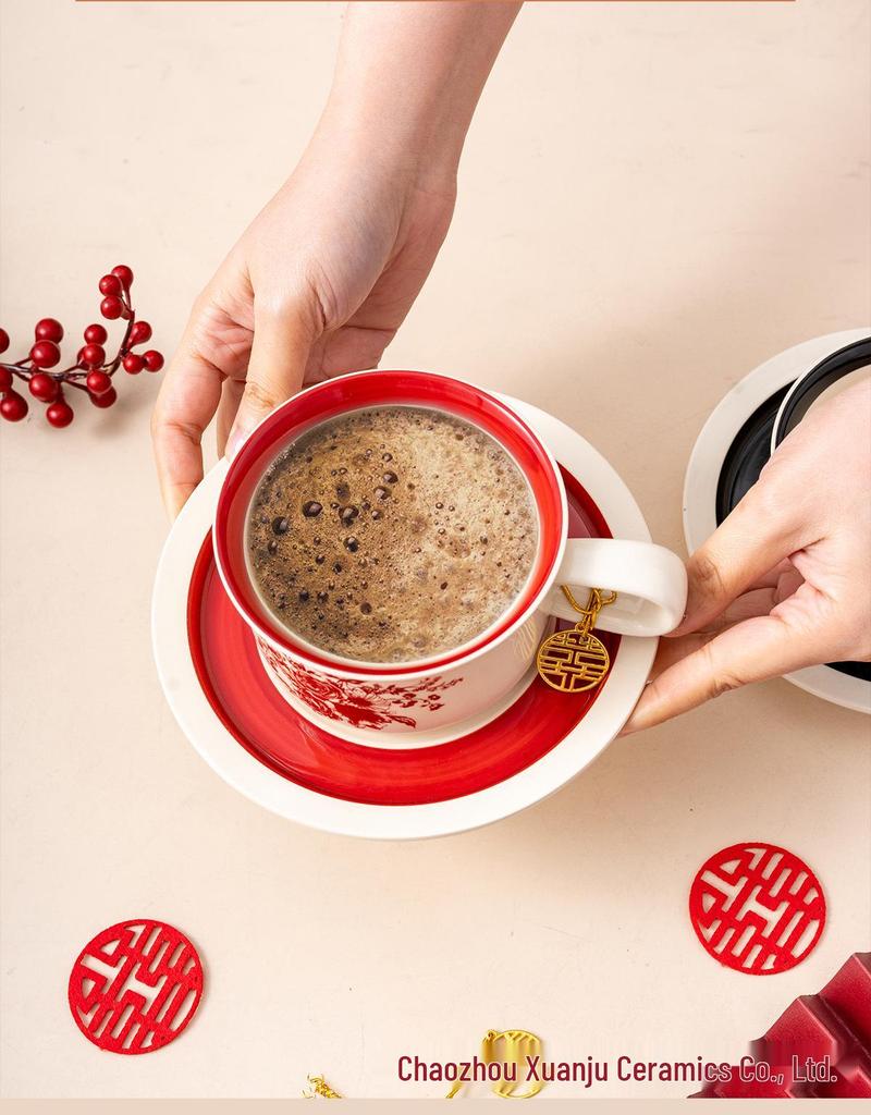 Retro Ceramic Coffee Cup & Saucer Set - Elegant Light Luxury for Afternoon Tea or Gift