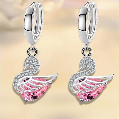 Orecchini Pendenti da Donna Placcati Argento Marchiati 925 Carino Ciondolo a Forma di Oca Orecchino Multicolore con Zirconi per Donna Ragazza Gioielli