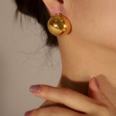 Cercei Geometrici Exagerați cu Bilă Golă, cu Cataramă de Ureche, Zircon, Cadou, Modă, Metal, Neted, Mari, Ovali, Tip Stud pentru Femei