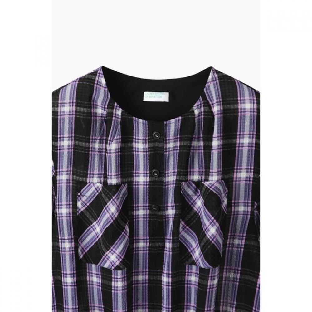Benetton Smoking Hem Check Sheer Blouse Babl96631