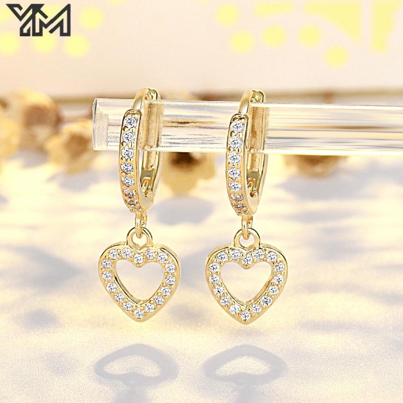 YM Luxury 18K Gold Plated Angel Wing Drop Hoop Earrings CZ Zircon Inlaid Spiritual Jewelry