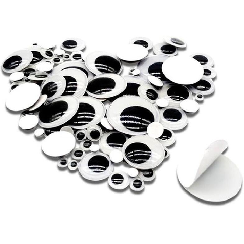 

100pcs Black Wiggle Googly Eyes 6mm to 35mm Self Adhesive White Eyes Sticker Mix
