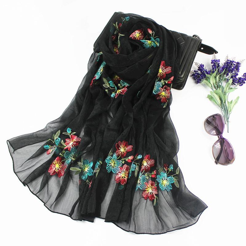 

Корейская версия универсального вышитого шарфа для женщин, вышитый новый шифоновый шарф на весну и осень, газовый шарф, длинный зимний литературный декор 135-175CM