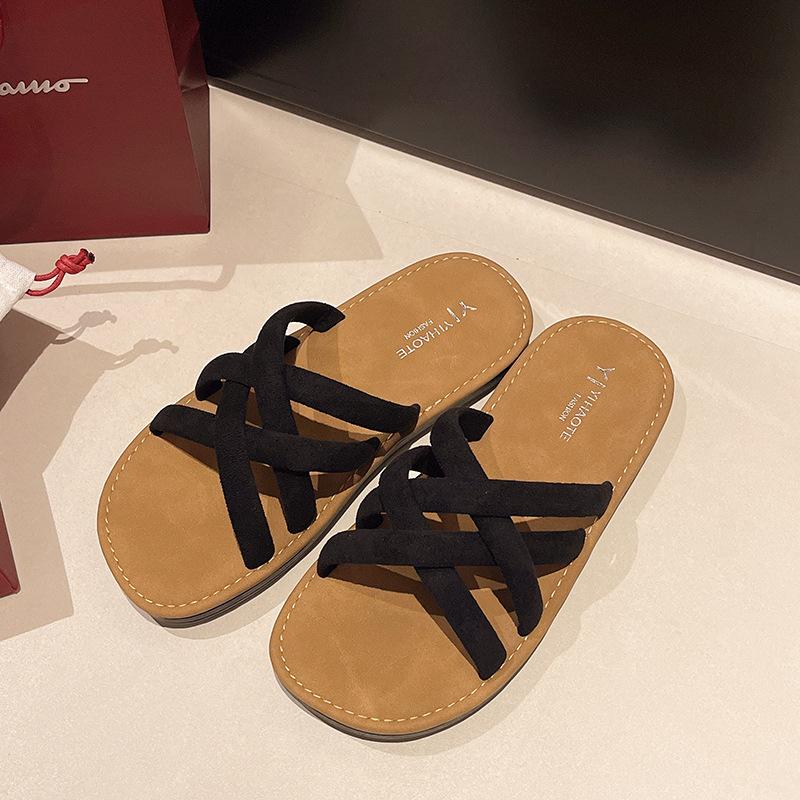 Roman one-word flat slippers women's wear non-slip versatile cool slippers beach summer spot style fashion