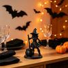 3D Printed Witch Statue Halloween Cauldron Figurine, Spooky with Black Pot, Fantasy Table Ornament Gothic Small Desktop for Tabletop Mantel