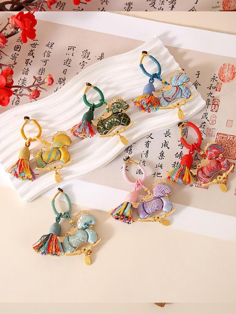 Cultural and Creative Embroidery Song Brocade Pony Pendant with Tassel, Creative Style Keychain, Sachet Hanging Ornament, Embroidered Craft Sachet