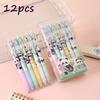 12pcs Cartoon Panda Box Press Pen Cute Metal Pen Clip Press Neutral Pen Black Signature Pen ST0.5mm Black Back To School Season