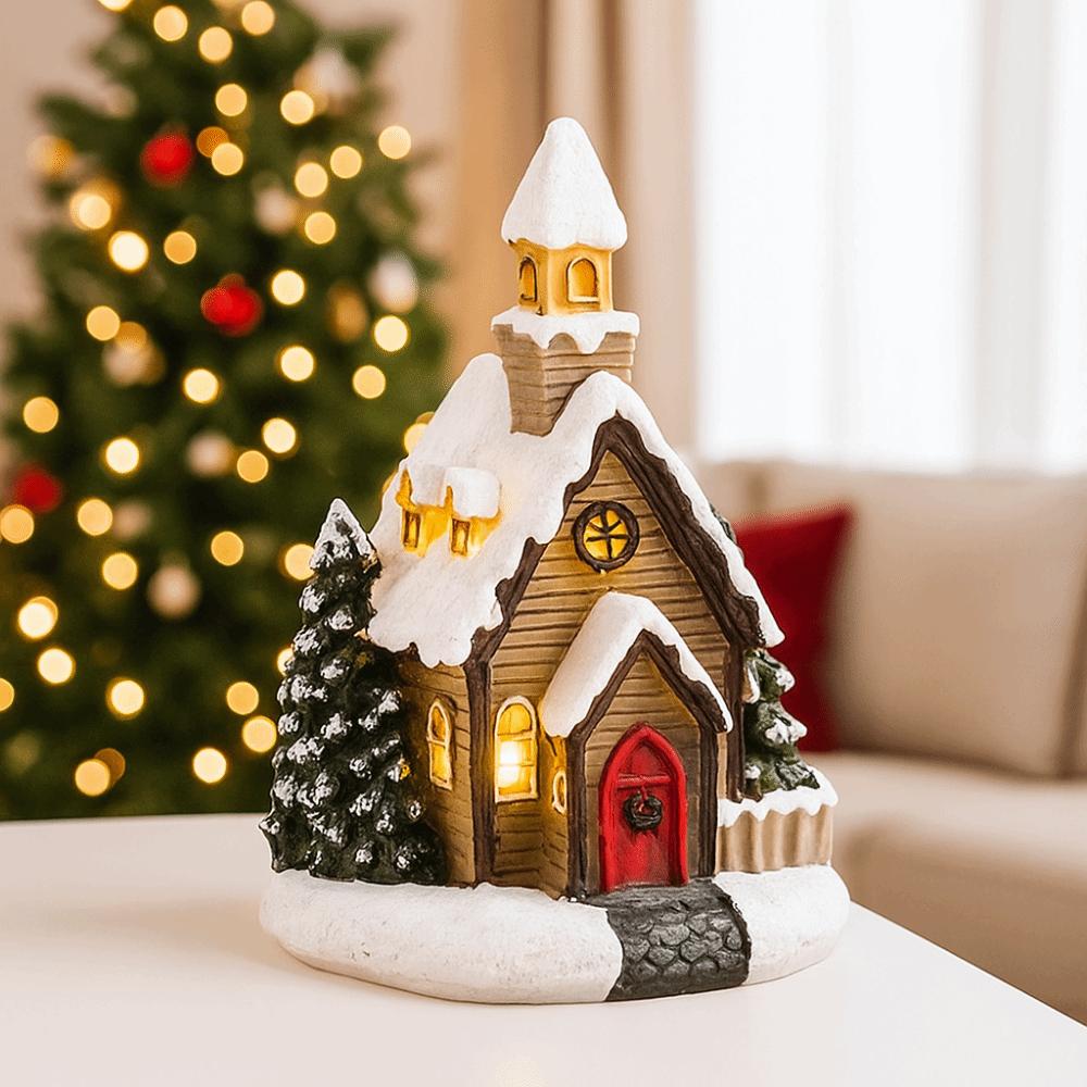 Luminous Christmas Glowing Small House Resin House Ornament LED Light Snow House  Party Favors